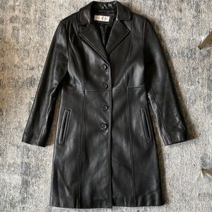 Vintage Nordstrom Jones New York Black Long Leather Coat